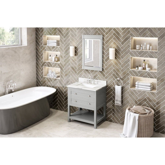 Jeffrey Alexander 30" Grey Astoria Vanity, Calacatta Vienna Quartz Vanity Top, undermount rectangle bowl