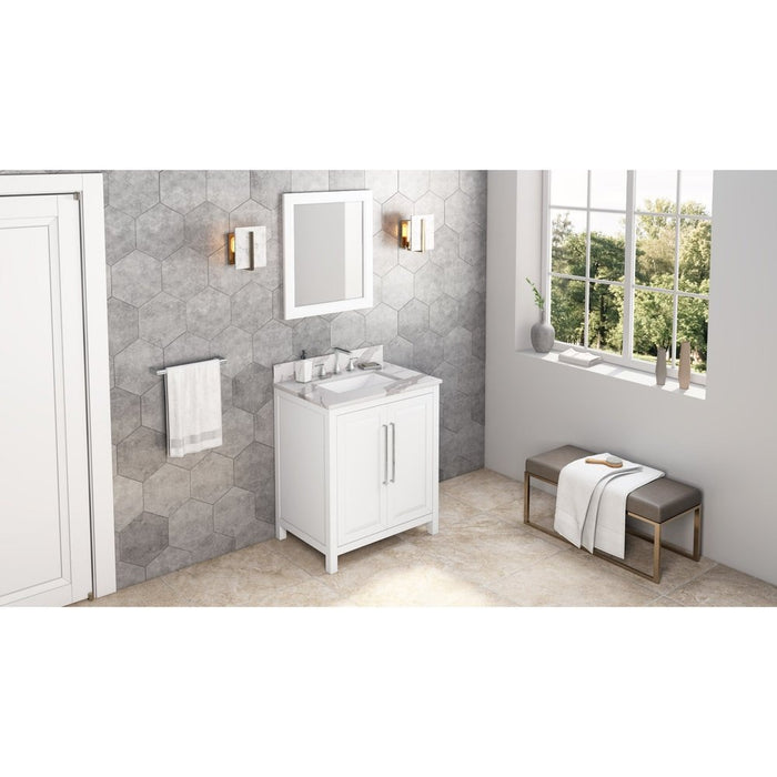 Jeffrey Alexander 30" White Cade Vanity, Calacatta Vienna Quartz Vanity Top, undermount rectangle bowl