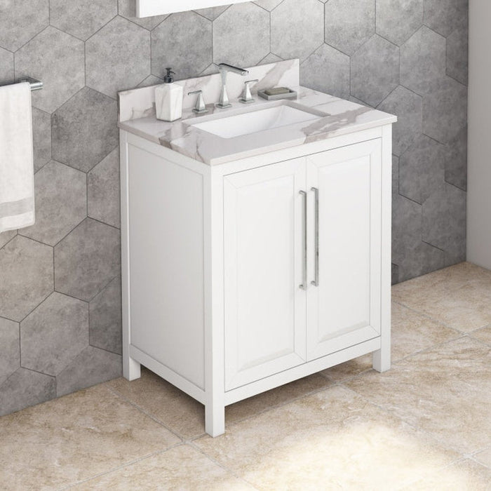 Jeffrey Alexander 30" White Cade Vanity, Calacatta Vienna Quartz Vanity Top, undermount rectangle bowl