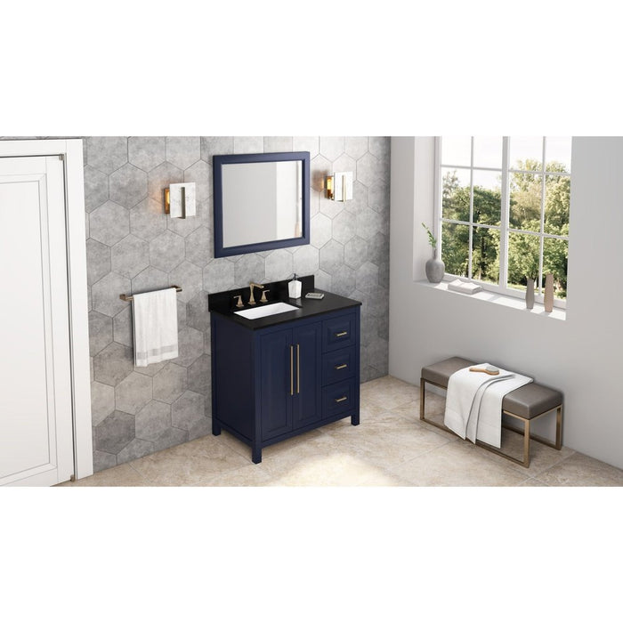 Jeffrey Alexander 36" Hale Blue Cade Vanity, left offset, Black Granite Vanity Top, undermount rectangle bowl