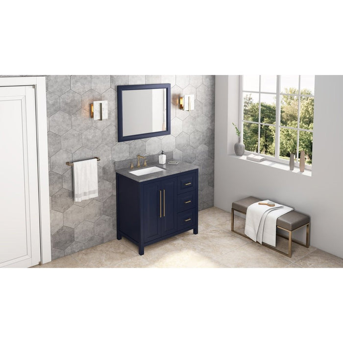 Jeffrey Alexander 36" Hale Blue Cade Vanity, left offset, Steel Grey Cultured Marble Vanity Top, undermount rectangle bowl