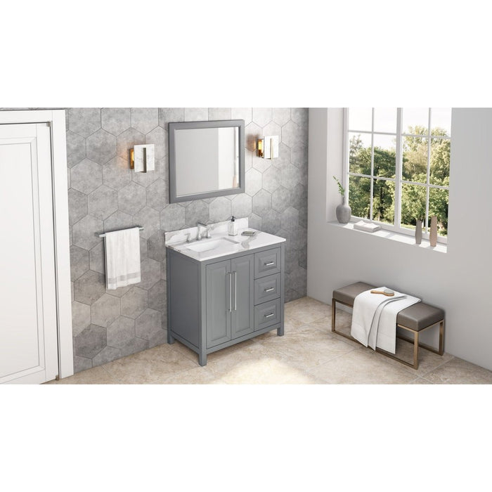 Jeffrey Alexander 36" Grey Cade Vanity, left offset, Calacatta Vienna Quartz Vanity Top, undermount rectangle bowl