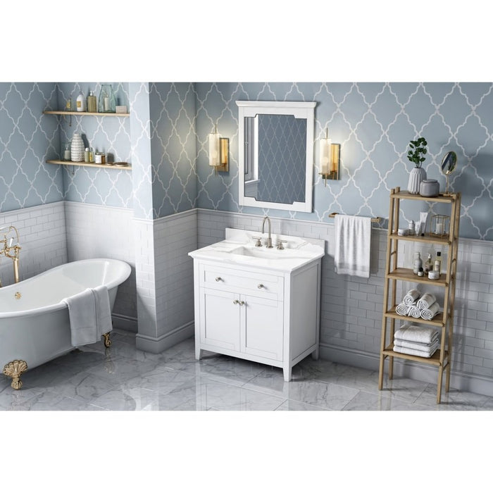 Jeffrey Alexander 36" White Chatham Vanity, Calacatta Vienna Quartz Vanity Top, undermount rectangle bowl