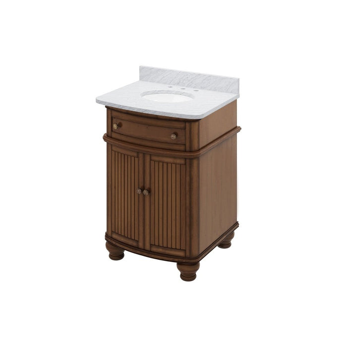 Jeffrey Alexander 30" Walnut Compton Vanity, Compton-only White Carrara Marble Vanity Top, undermount oval bowl