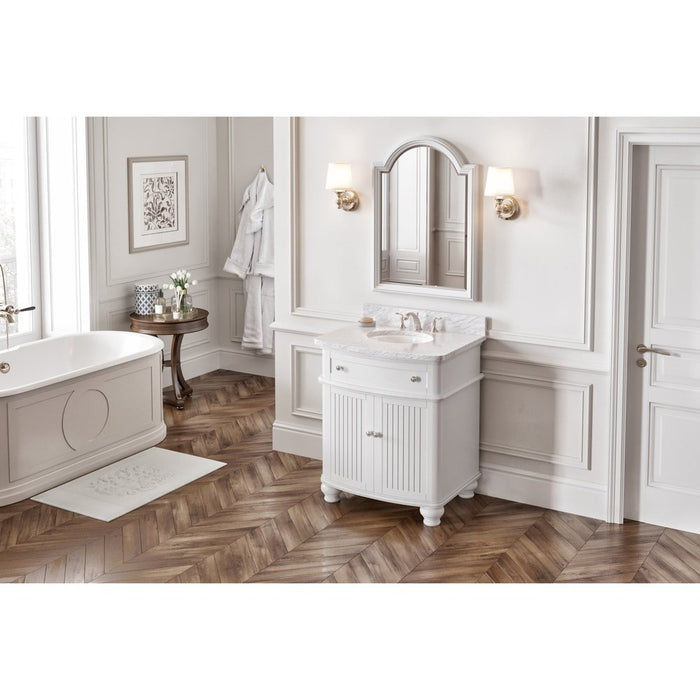 Jeffrey Alexander 30" White Compton Vanity, Compton-only White Carrara Marble Vanity Top, undermount oval bowl