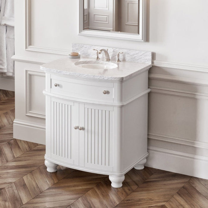 Jeffrey Alexander 30" White Compton Vanity, Compton-only White Carrara Marble Vanity Top, undermount oval bowl