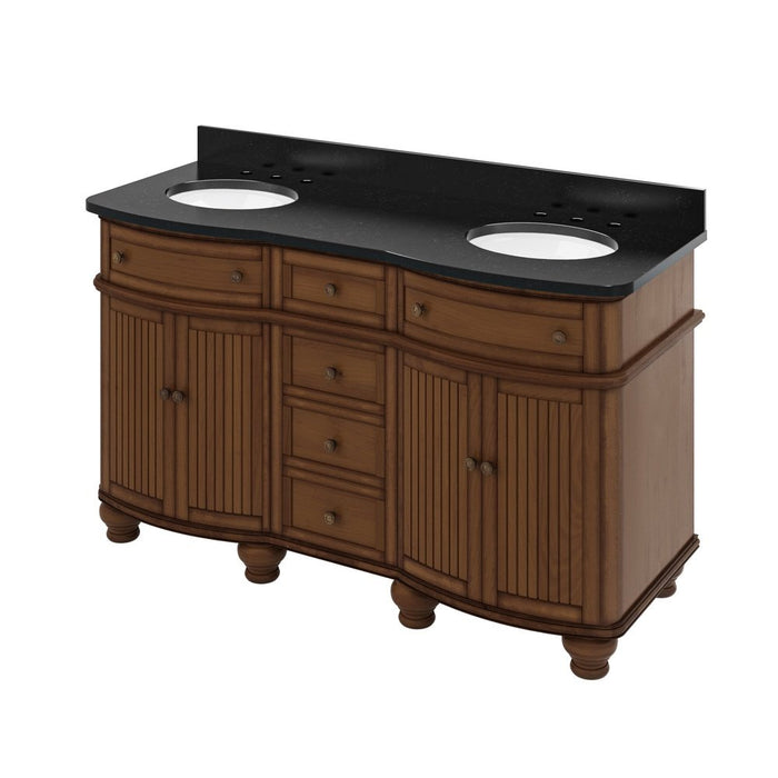 Jeffrey Alexander 60" Walnut Compton Vanity, double bowl, Compton-only Black Granite Vanity Top, two undermount oval bowls