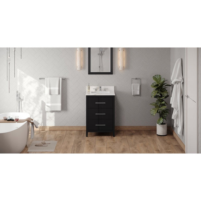 Jeffrey Alexander 24" Black Katara Vanity, Calacatta Vienna Quartz Vanity Top, undermount rectangle bowl