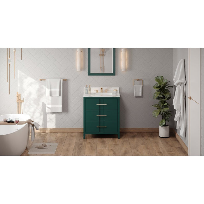 Jeffrey Alexander 30" Forest Green Katara Vanity, Calacatta Vienna Quartz Vanity Top, undermount rectangle bowl