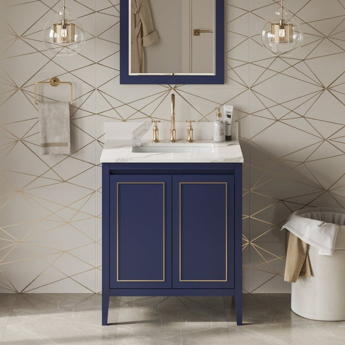 Jeffrey Alexander 30" Hale Blue Percival Vanity, Calacatta Vienna Quartz Vanity Top, undermount rectangle bowl