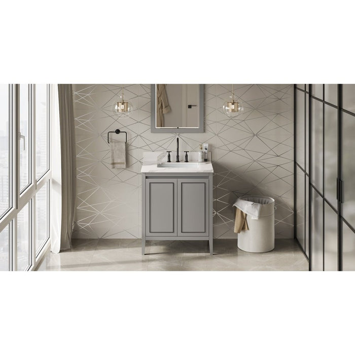 Jeffrey Alexander 30" Grey Percival Vanity, Calacatta Vienna Quartz Vanity Top, undermount rectangle bowl