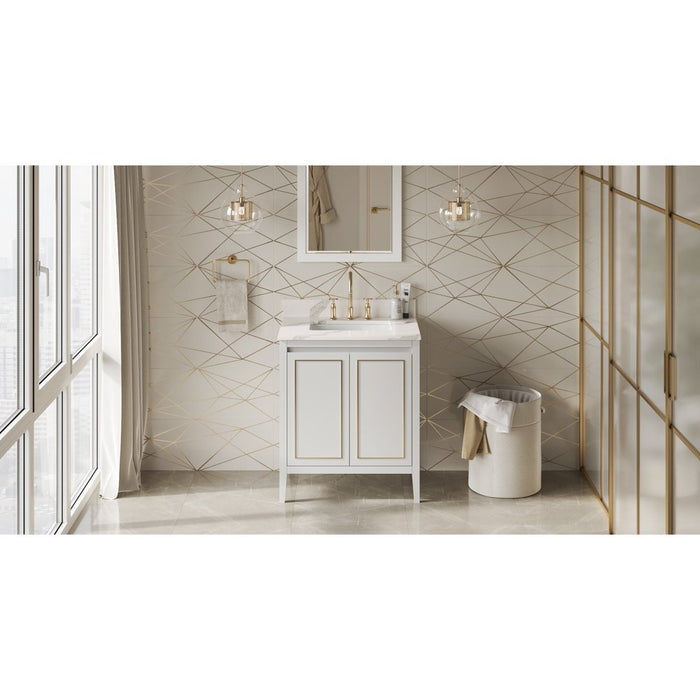 Jeffrey Alexander 30" White Percival Vanity, Calacatta Vienna Quartz Vanity Top, undermount rectangle bowl