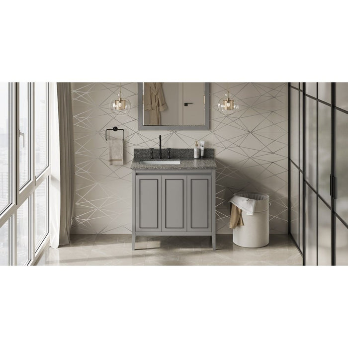 Jeffrey Alexander 36" Grey Percival Vanity, left offset, Boulder Vanity Cultured Marble Vanity Top, undermount rectangle bowl