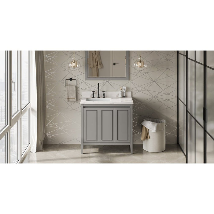 Jeffrey Alexander 36" Grey Percival Vanity, left offset, Calacatta Vienna Quartz Vanity Top, undermount rectangle bowl