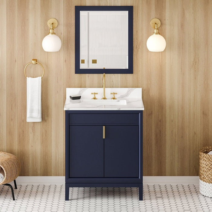 Jeffrey Alexander 30" Hale Blue Theodora Vanity, Calacatta Vienna Quartz Vanity Top, undermount rectangle bowl