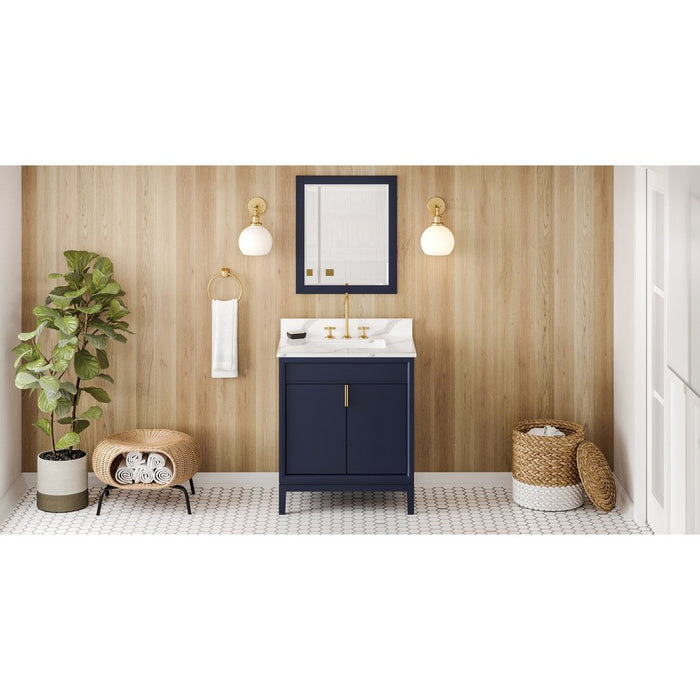 Jeffrey Alexander 30" Hale Blue Theodora Vanity, Calacatta Vienna Quartz Vanity Top, undermount rectangle bowl