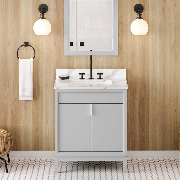 Jeffrey Alexander 30" Grey Theodora Vanity, Calacatta Vienna Quartz Vanity Top, undermount rectangle bowl