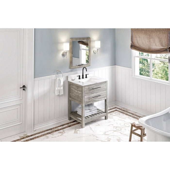 Jeffrey Alexander 30" Weathered Grey Wavecrest Vanity, Calacatta Vienna Quartz Vanity Top, undermount rectangle bowl