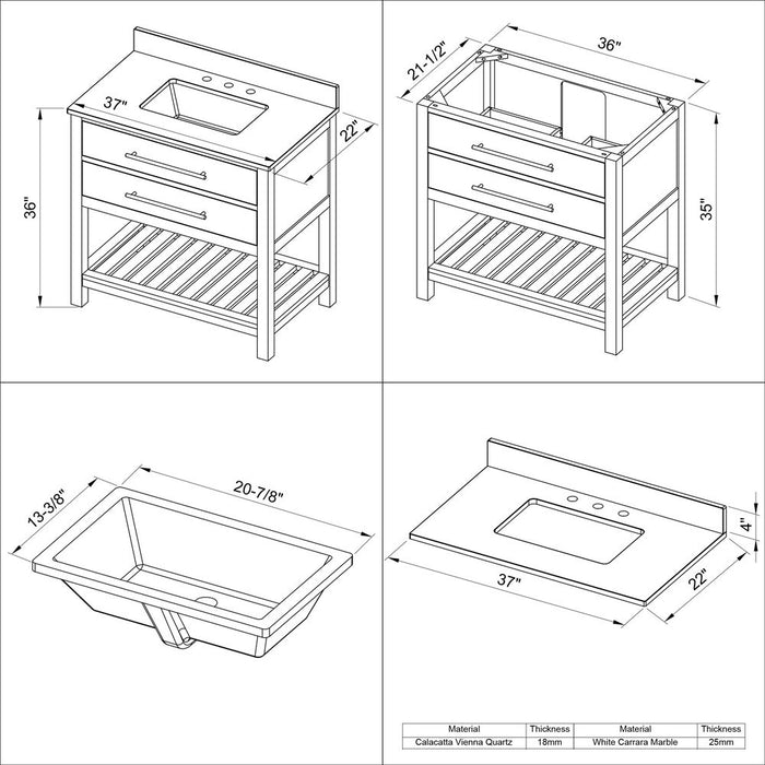 Jeffrey Alexander 36" Grey Wavecrest Vanity, Black Granite Vanity Top, undermount rectangle bowl