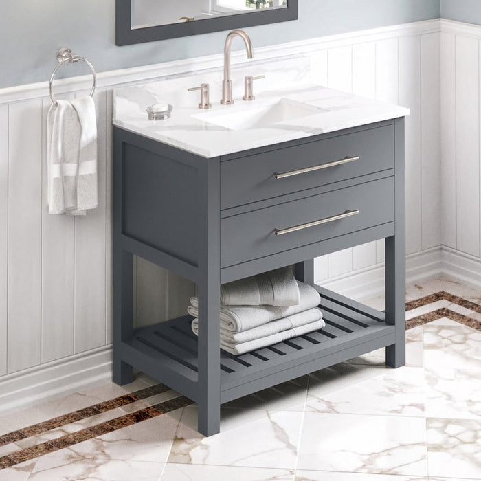 Jeffrey Alexander 36" Grey Wavecrest Vanity, Calacatta Vienna Quartz Vanity Top, undermount rectangle bowl