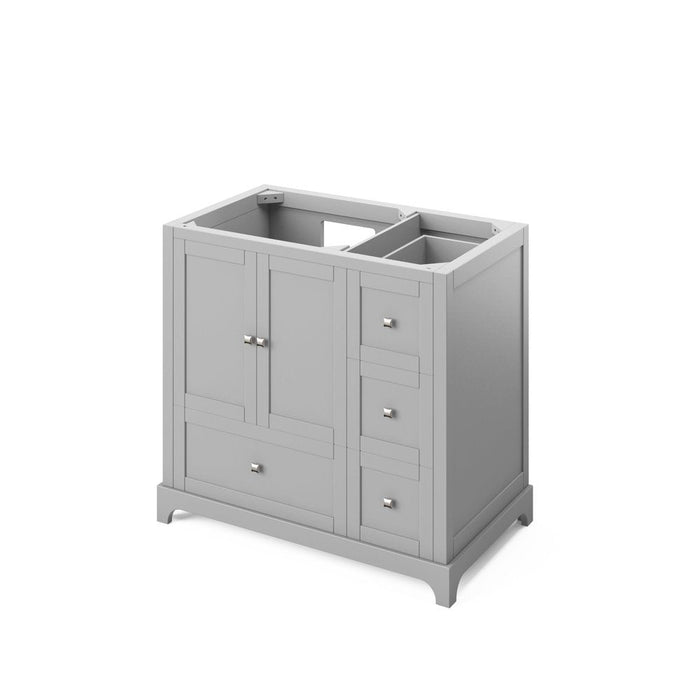 Jeffrey Alexander 36" Grey Addington Vanity, left offset, Black Granite Vanity Top, undermount rectangle bowl