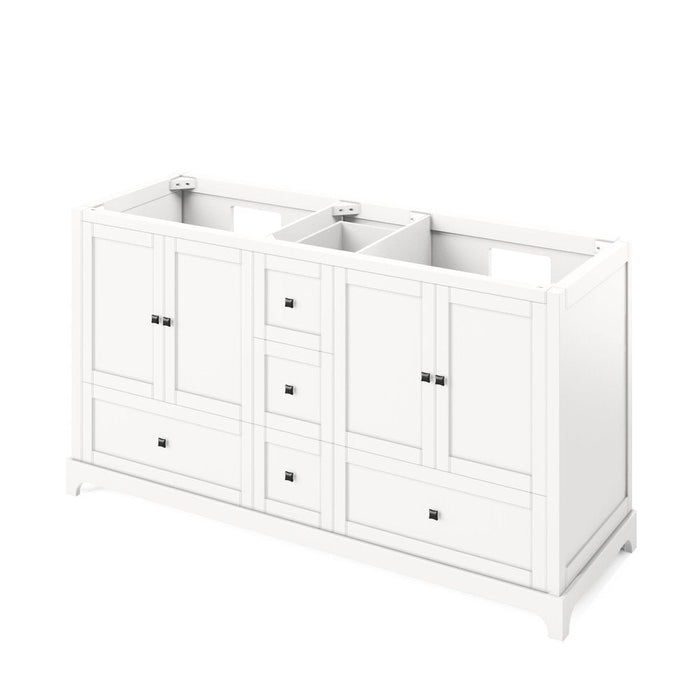 Jeffrey Alexander 60" White Addington Vanity, double bowl, Calacatta Vienna Quartz Vanity Top, two undermount rectangle bowls