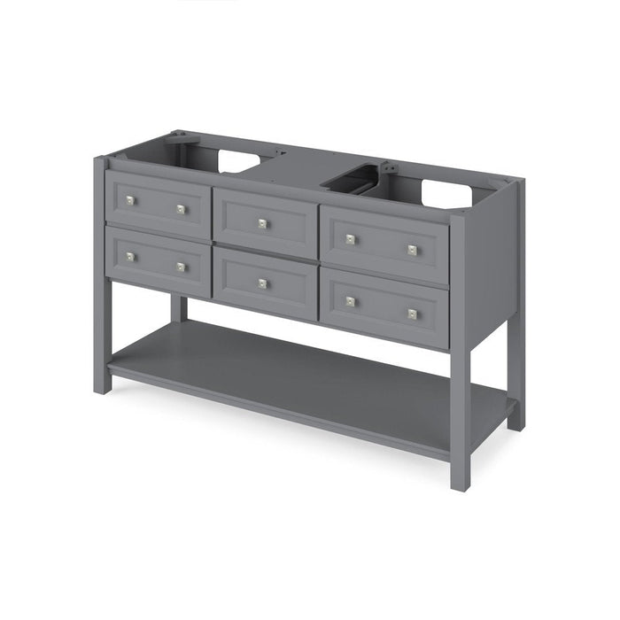 Jeffrey Alexander 60" Grey Adler Vanity, double bowl, Calacatta Vienna Quartz Vanity Top, two undermount rectangle bowls