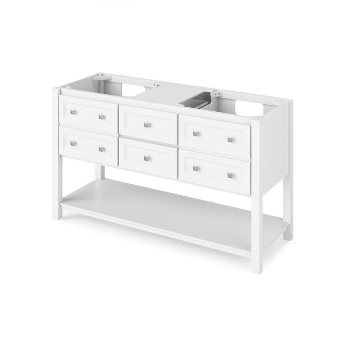 Jeffrey Alexander 60" White Adler Vanity, double bowl, Calacatta Vienna Quartz Vanity Top, two undermount rectangle bowls