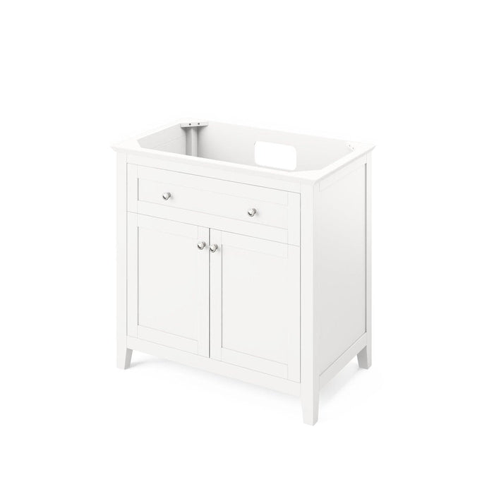 Jeffrey Alexander 36" White Chatham Vanity, White Carrara Marble Vanity Top, undermount rectangle bowl