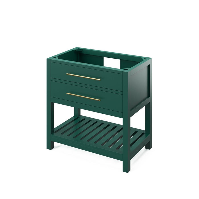 Jeffrey Alexander 36" Forest Green Wavecrest Vanity, Calacatta Vienna Quartz Vanity Top, undermount rectangle bowl