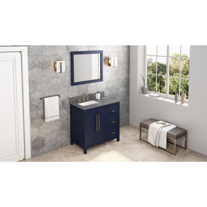 Jeffrey Alexander 36" Hale Blue Cade Vanity, left offset, Boulder Vanity Cultured Marble Vanity Top, undermount rectangle bowl