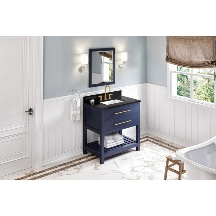 Jeffrey Alexander 36" Hale Blue Wavecrest Vanity, Black Granite Vanity Top, undermount rectangle bowl